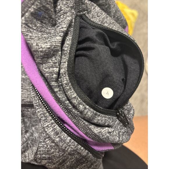 Lululemon Stride Jacket 4 Gray Purple Hooded Full Zip High Collar Thumb Holes - Picture 5 of 6